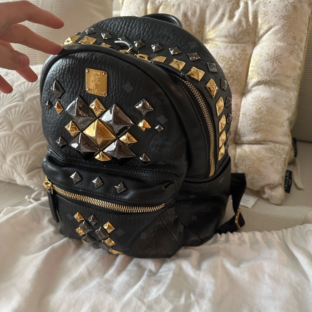 Authentic MCM Black Backpack with Gold Studs - Picture 16 of 17